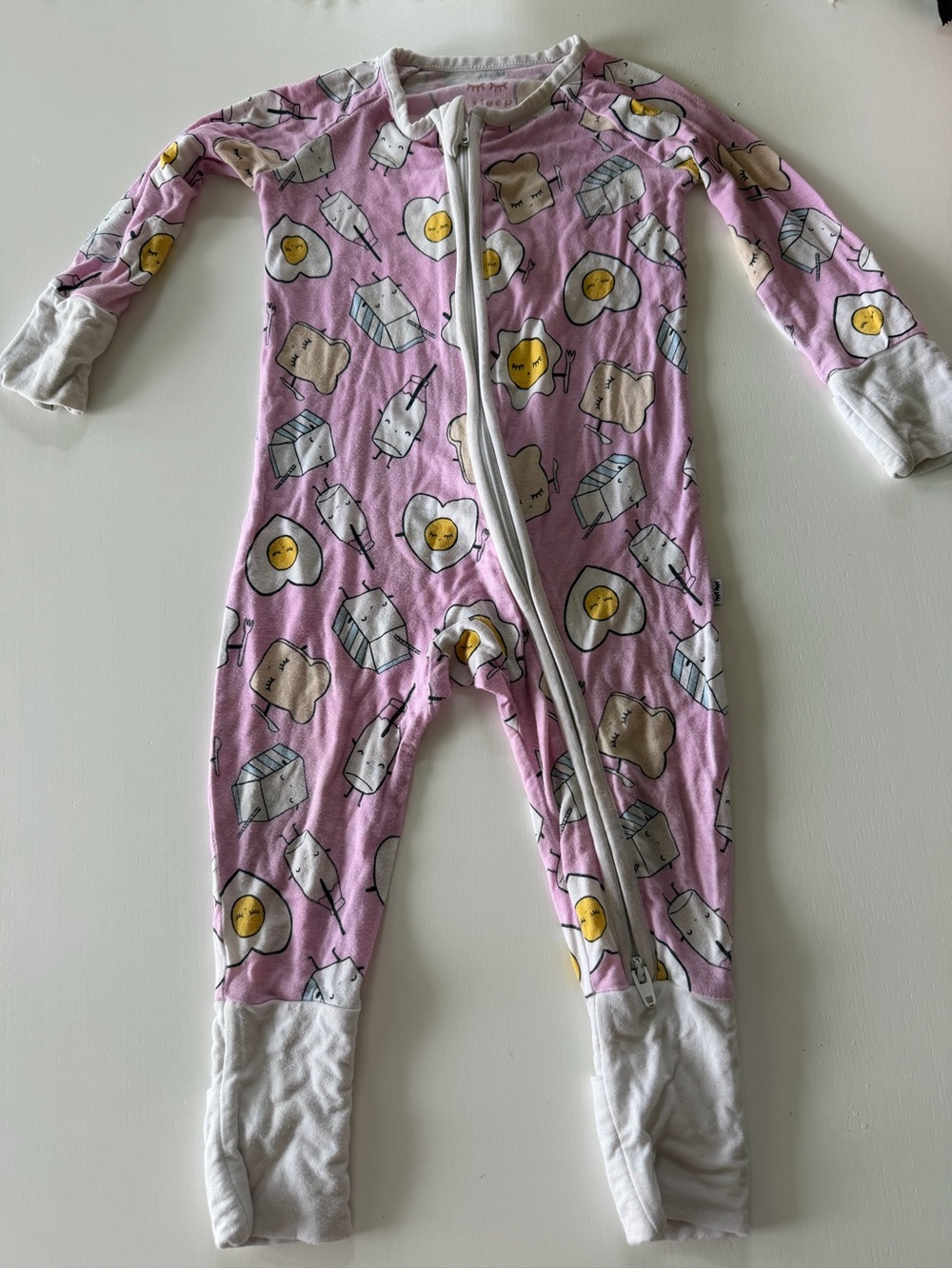 Little Sleepies Pink white breakfast bamboo dual zip pj 3-6 months